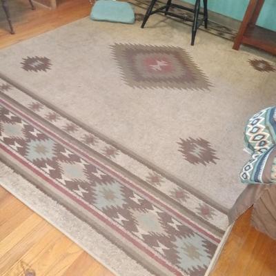 Bed, night stands, rug