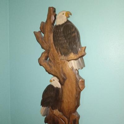 Wood Carved bald eagle and pic