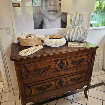 French antique walnut double drawer chest 