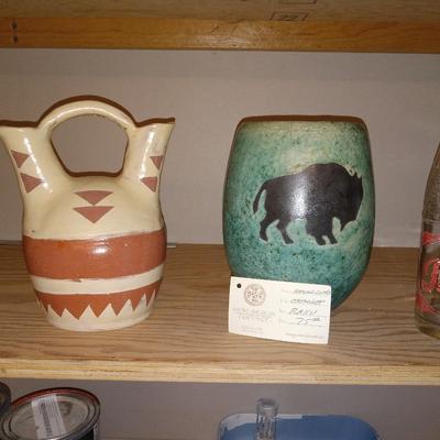 Artist signed native American pottery etc