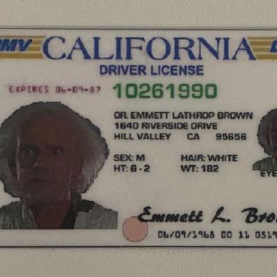 Back to the Future prop license- Dr. Emmett Brown