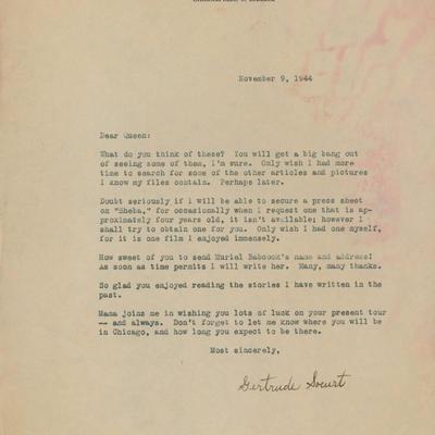 Gertrude Soeurt signed letter