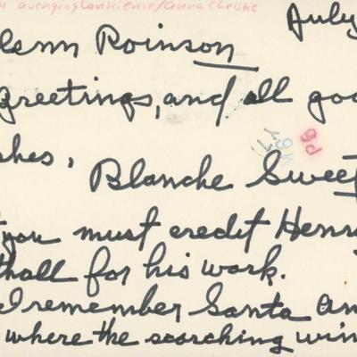 Silent Film Star Blanche Sweet handwritten note