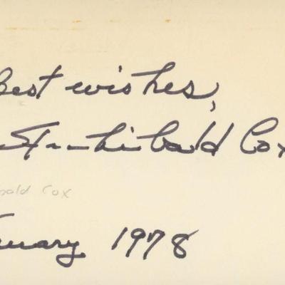 Archibald Cox signed note dated January 1978