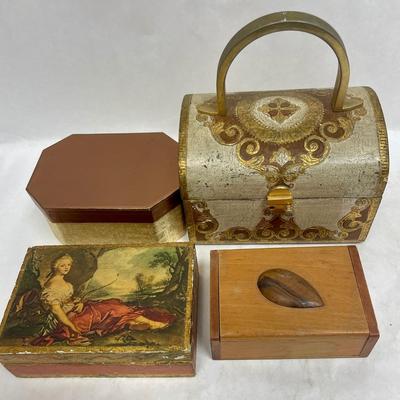 4 pc Vintage Lot of boxes and Aldana (Italian) chest shaped handbag purse