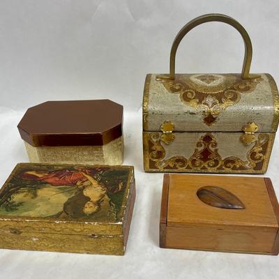 4 pc Vintage Lot of boxes and Aldana (Italian) chest shaped handbag purse