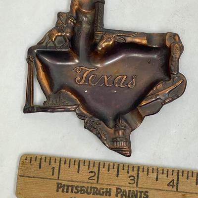 Vintage Texas State Shaped Souvenir Copper Ashtray
