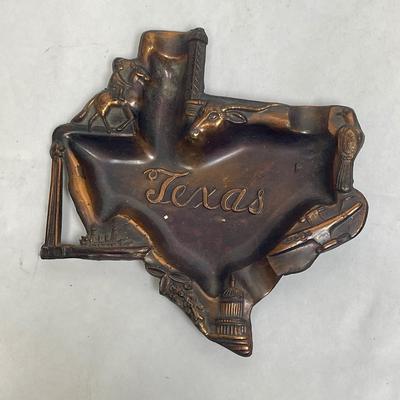 Vintage Texas State Shaped Souvenir Copper Ashtray