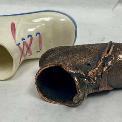 Vintage Baby Shoe Collectibles - one ceramic and one copper bronze