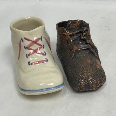 Vintage Baby Shoe Collectibles - one ceramic and one copper bronze
