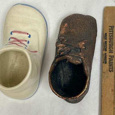 Vintage Baby Shoe Collectibles - one ceramic and one copper bronze
