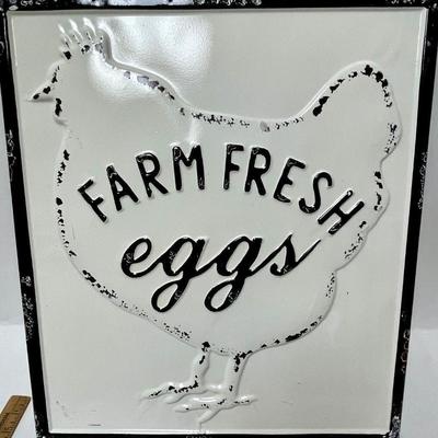 Metal Sign with a Chicken Hen - advertising Farm Fresh Eggs