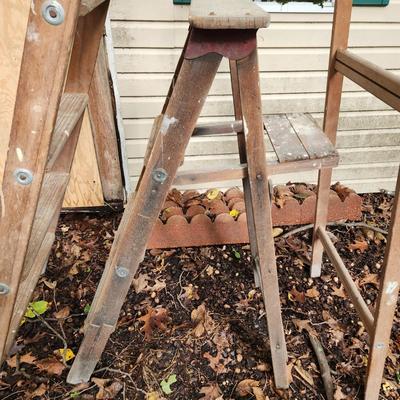 2 Vintage Wooden Wood ladders 3 Step & 7 Step