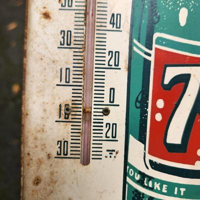 Vintage 7Up Soda Pop Metal Sign w Thermometer