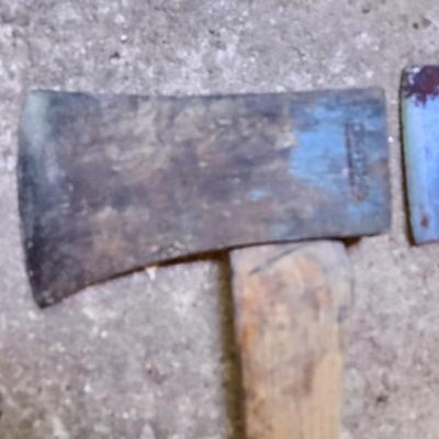 Vintage Tool Lot Broad Axe, Plumb Hatchet, Axes, Bow Saw