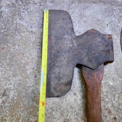 Vintage Tool Lot Broad Axe, Plumb Hatchet, Axes, Bow Saw