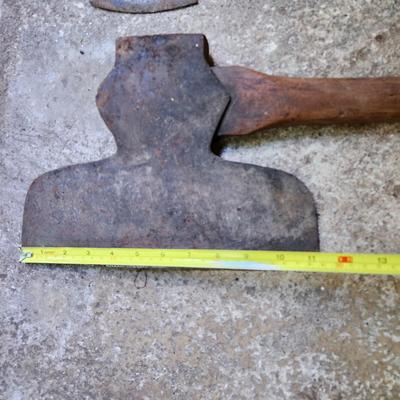 Vintage Tool Lot Broad Axe, Plumb Hatchet, Axes, Bow Saw