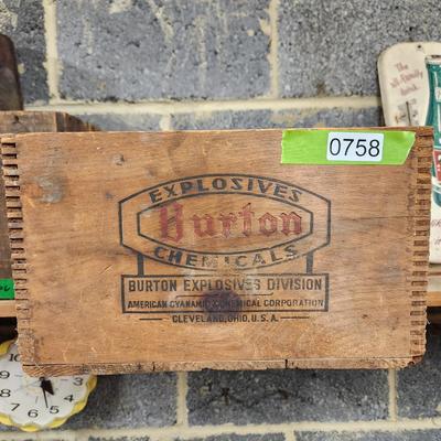 Burton Explosives Chemicals Dynamite Wood Wooden Crate