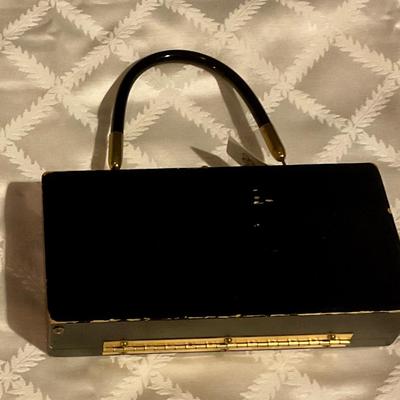 Black owl purse with mirror made by Enid Collins