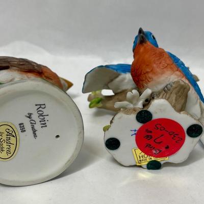 Lot of 3 porcelain bird figurines Robins and Bluebirds Andrea by Sade’s, Homco,