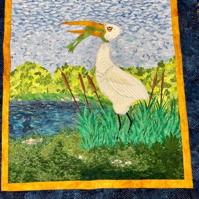 Handmade Small Quilt won 1st place Shasta County Fair in 2002 Crane with Fish in Mouth