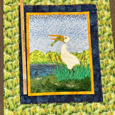Handmade Small Quilt won 1st place Shasta County Fair in 2002 Crane with Fish in Mouth