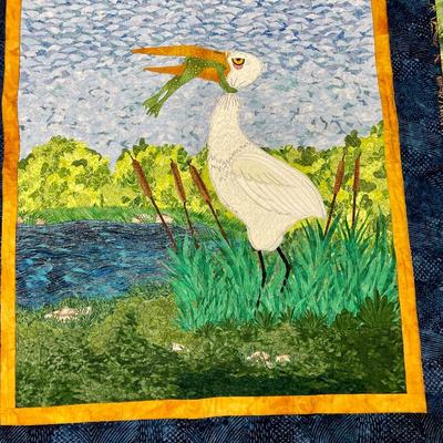 Handmade Small Quilt won 1st place Shasta County Fair in 2002 Crane with Fish in Mouth