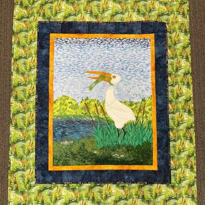 Handmade Small Quilt won 1st place Shasta County Fair in 2002 Crane with Fish in Mouth