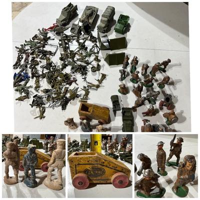 Vintage Lot Toy Soldiers, Vehicles - Some Metal, Some Plastic