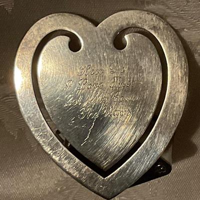 Sterling silver book mark heart shaped engraved, “how do I love the, let Me count the ways”