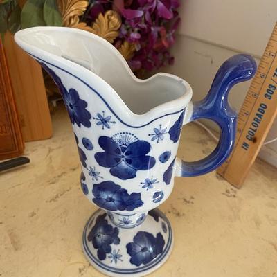 Blue and white pitcher or vase