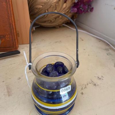 Navy/yellow striped candle holder