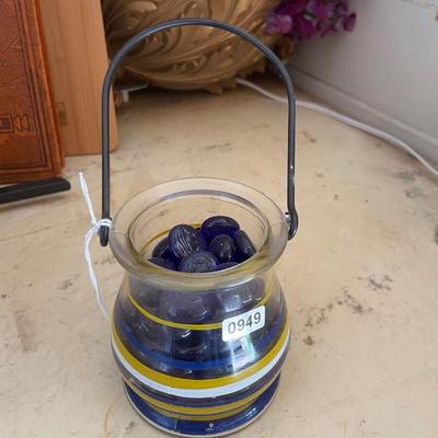 Navy/yellow striped candle holder
