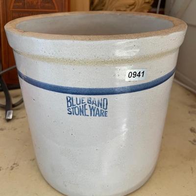 Blueband stoneware crock
