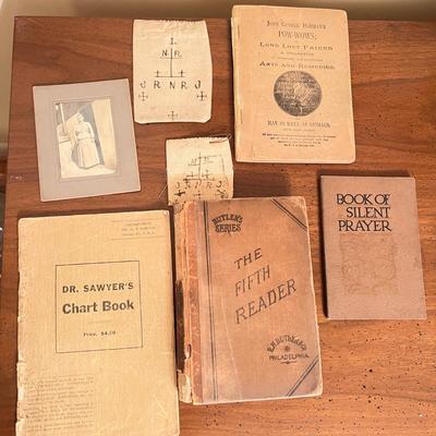Interesting Antique Lot - Booklets, Photo, Writings Encased in Fabric