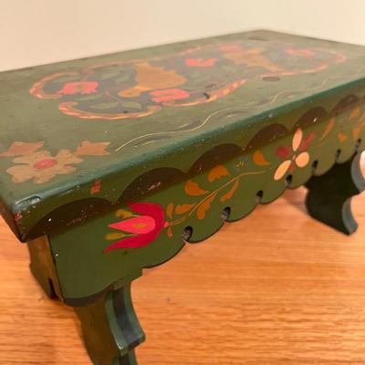 2 Pc. Folk Art Lot - Vntg. Painted Foot Stool, New Metal Wall Hanging