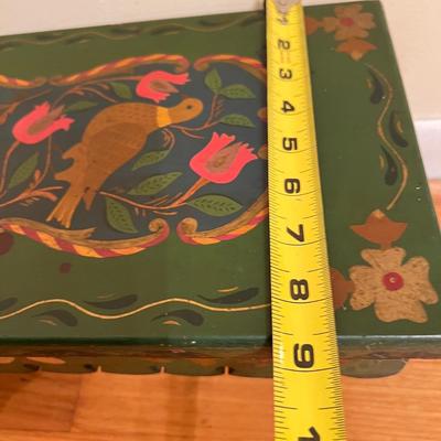 2 Pc. Folk Art Lot - Vntg. Painted Foot Stool, New Metal Wall Hanging