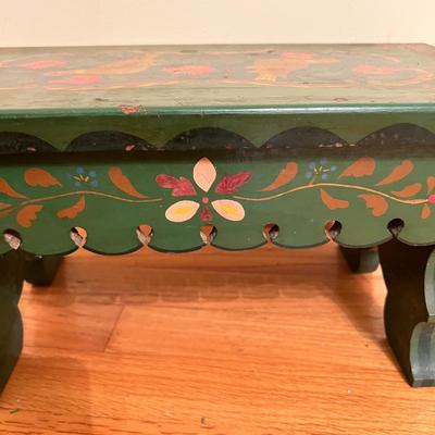 2 Pc. Folk Art Lot - Vntg. Painted Foot Stool, New Metal Wall Hanging