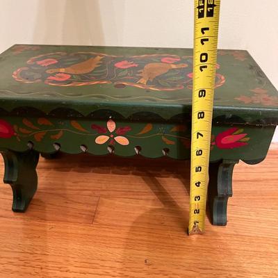 2 Pc. Folk Art Lot - Vntg. Painted Foot Stool, New Metal Wall Hanging