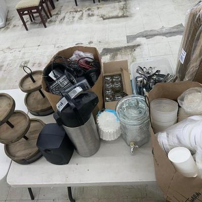 Lot 21: Misc Restaurant Supplies - takeout containers and decor