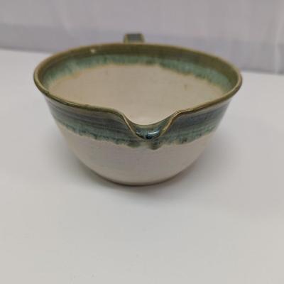 Hand Made Glazed Pottery Batter Bowl With Handle
