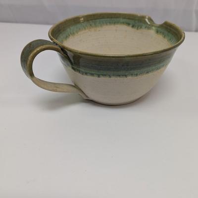 Hand Made Glazed Pottery Batter Bowl With Handle