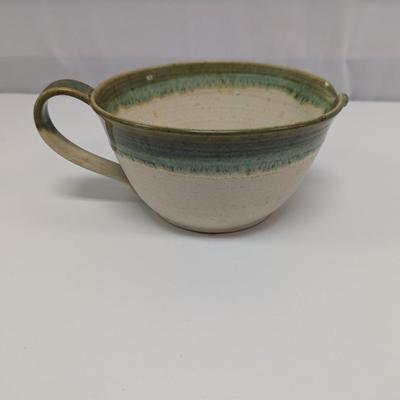 Hand Made Glazed Pottery Batter Bowl With Handle