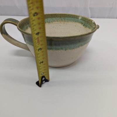 Hand Made Glazed Pottery Batter Bowl With Handle