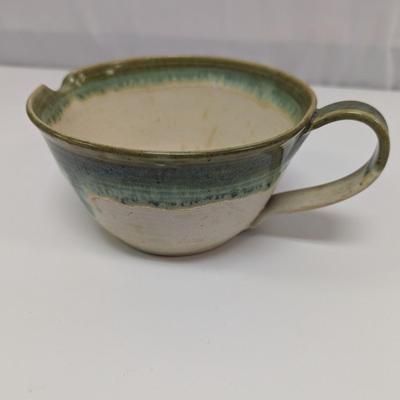 Hand Made Glazed Pottery Batter Bowl With Handle