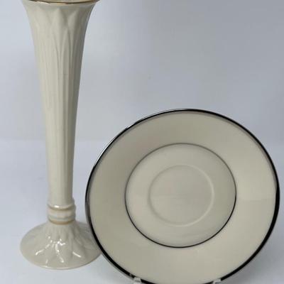 Rapture U.S. Lenox Silver Trim Saucer & Lenox Bud Vase