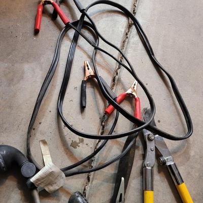 Lot of yard items and jumper cables