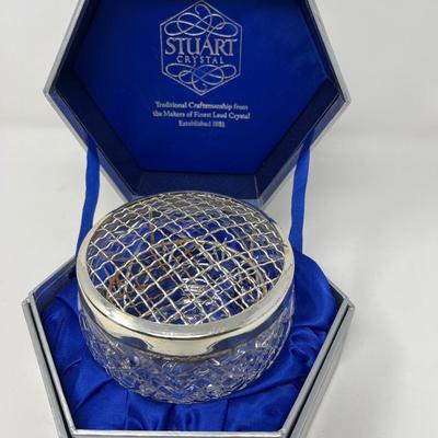 Stuart Crystal Vase and Metal Frog