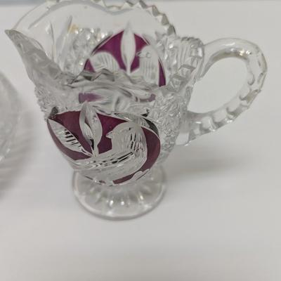 Crystal Serving Dishes - Creamer, Covered Sugar Bowl, Round Butter Dish With Lid