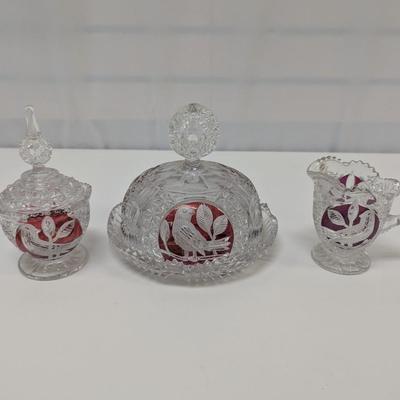 Crystal Serving Dishes - Creamer, Covered Sugar Bowl, Round Butter Dish With Lid